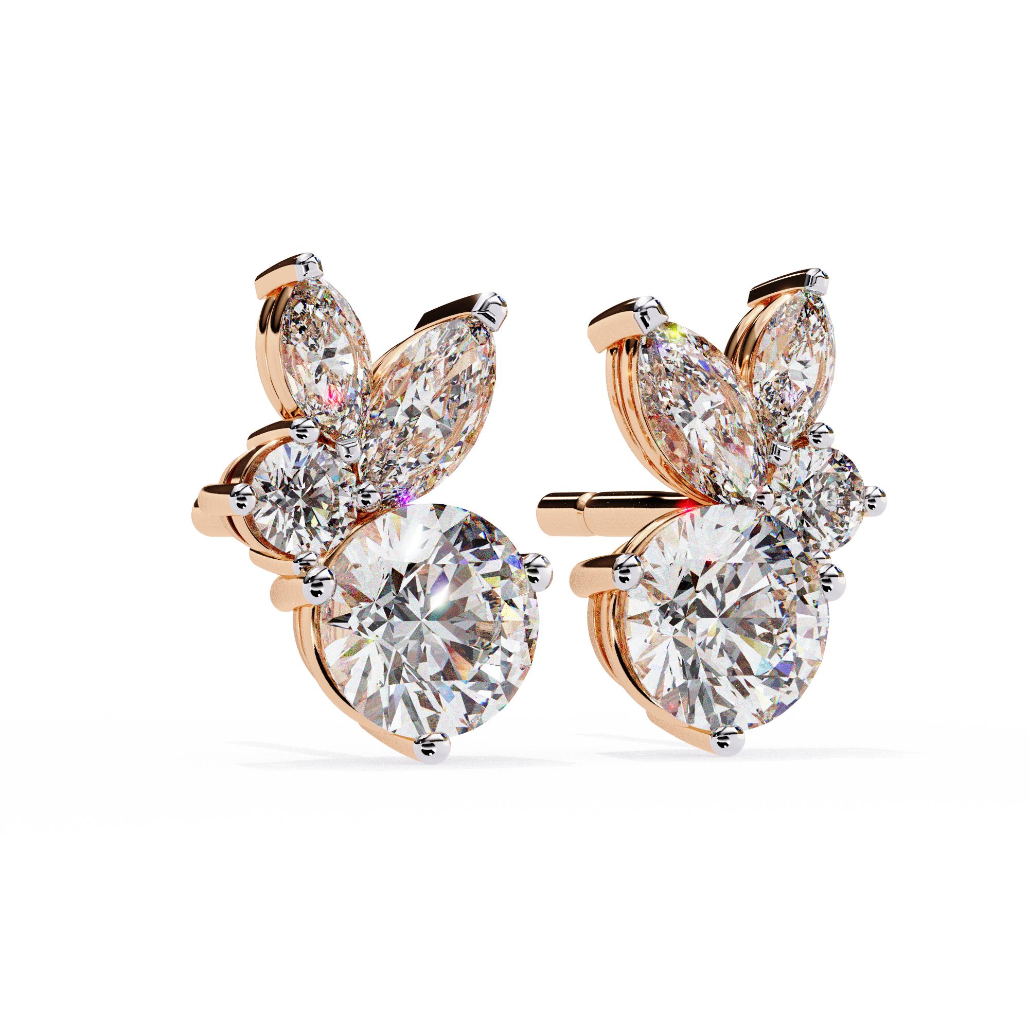Solitairekart 1.43ct Round & Marquise Cut Natural Diamond Stud Earrings-HI Color, VS-SI Clarity